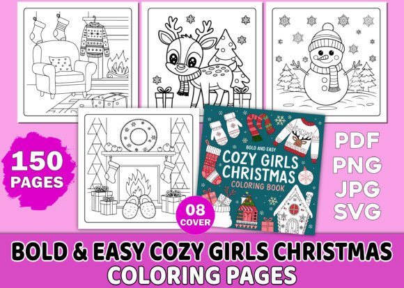 Bold Easy Cozy Girls Christmas Coloring
