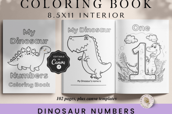 Dinosaur Number Coloring Template 1-20